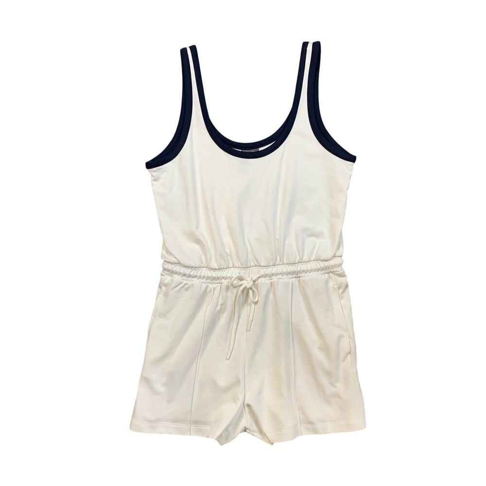 Sweaty Betty Romper Womens M Medium White Navy After Class Drawstring Scoop Neck